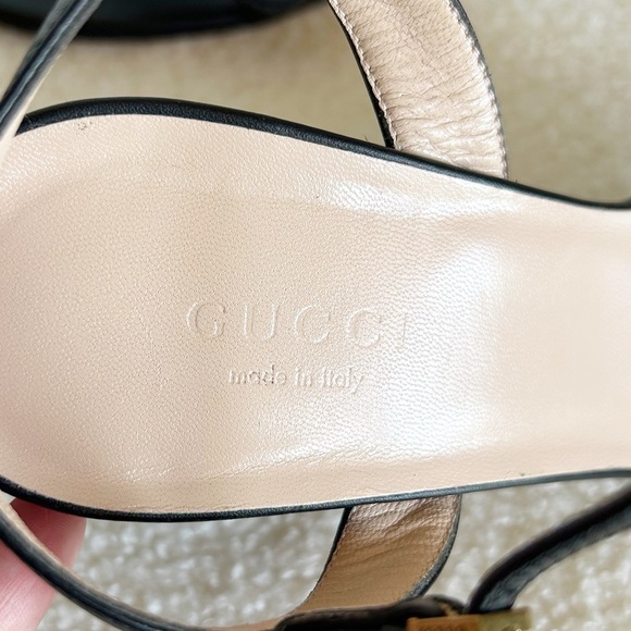 Gucci Marmont Black Leather Block Heel Sandals Size EU 37 - Picture 13 of 15